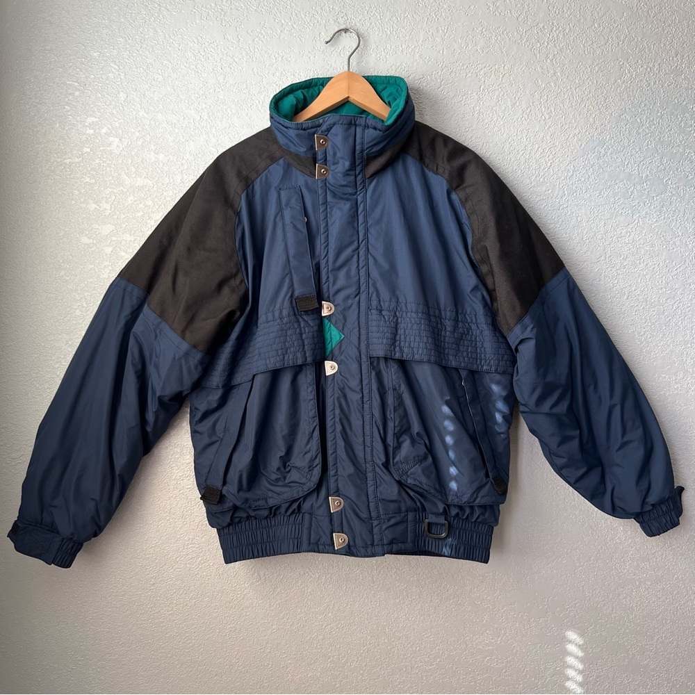 Vintage SkiTique Colorblock Puffer Ski Jacket Blue Green 80s 90s Retro Size M